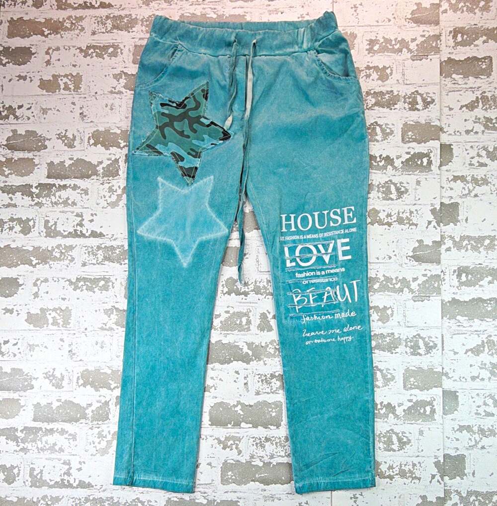 Gigi Moda Women's Blue Denim Jogger Pants M Drawstring Elastic Waist Pockets